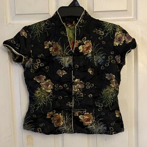 Chic Black Floral Embroidered Blouse